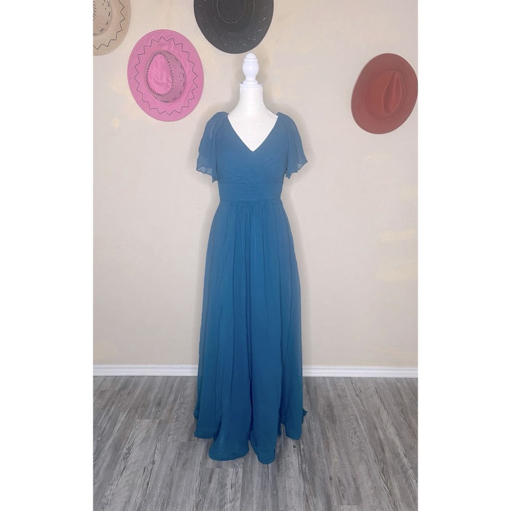 Elegant Teal Blue Backless Maxi Dress